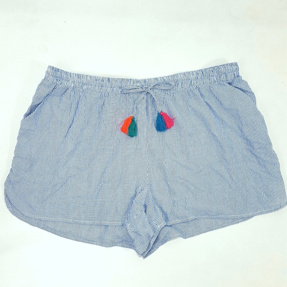 NEW Tea Rose Blue White Striped Tassle Tie Shorts